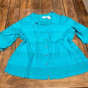Teal flowy striped top